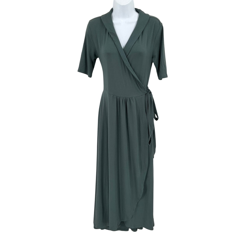 Quince Wrap Dress Women M Teal Classic Minimalist Luxury Midi Office Flowy